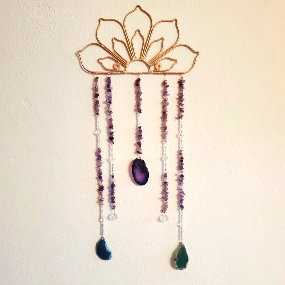 Lotus Amethyst Suncatcher with Agate Geodes